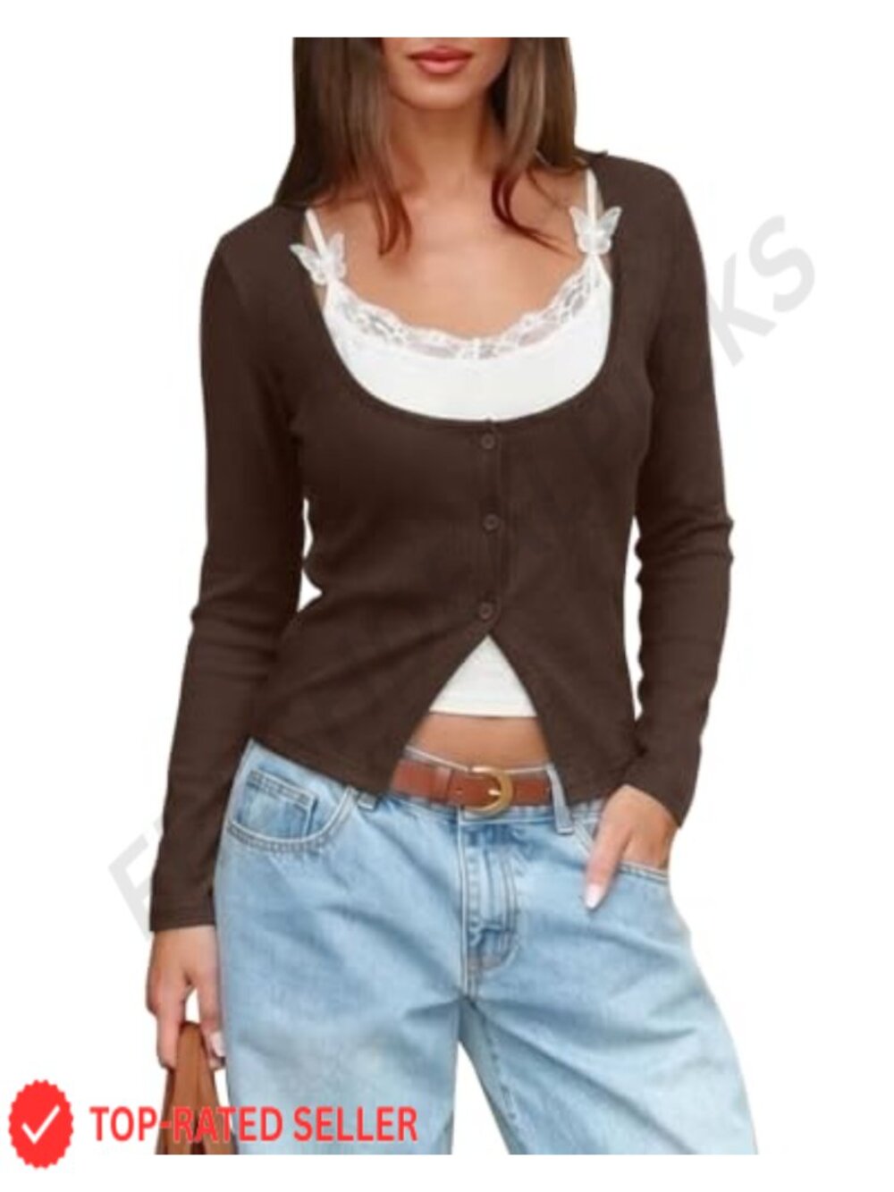 Cropped Cardigan Sweater Long Sleeve Ribbed Knit Button Front Top